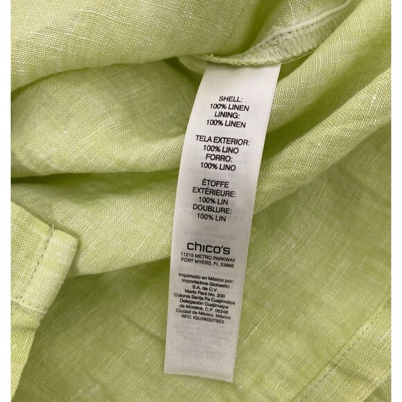 Chico's Button Up Tunic Shirt Size 1 Green 100% Linen Sleeveless Longline Slit - Picture 10 of 12